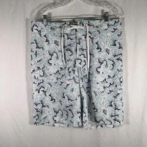 Old Navy Swim Trunks Men's Large White Blue Print Unlined Hook Loop